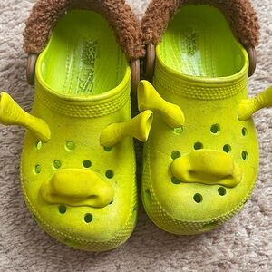 CROCS Kids Lime Green Shrek Slippers with Brown Trim